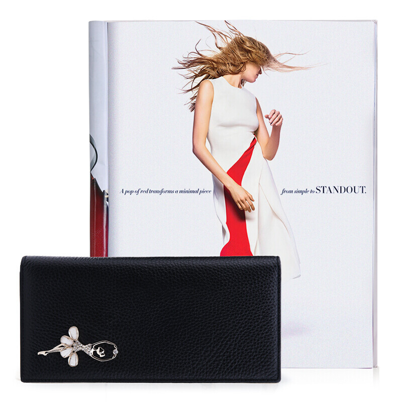 Scarecrow Women's Wallet Long Cowhide Fashion Korean Version Trendy Sweet Ballerina Girl Multi-Card Slot Hand Wallet Black