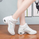 Harroman full leather dance shoes square dance shoes for women new high top women's dance shoes air cushion wear-resistant soft sole increased modern dance shoes 919 white full leather 38