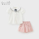 DAVE&BELLA girls' shirts short-sleeved children's tops college style big children's clothes summer new cotton girls' shirt white ready in stock 140 cm (recommended height 130-140cm)