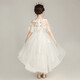 Girls' fashionable white gauze princess dress light luxury high-end wedding children's host birthday piano performance evening dress white short front and long back 130