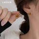 Lnieer S925 Silver Maillard Tiger Eye Stone Earrings Women's Retro Hong Kong Style Autumn and Winter Earrings 2025 New High-end Earrings Tiger Eye Stone Earrings S925 Silver Needle