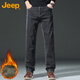 Jeep (JEEP) jeans men's autumn and winter straight loose casual pants men's business retro men's pants black gray plus velvet 32