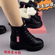Woodpecker leather Martin boots for women 2025 new autumn and winter versatile flat-sole non-slip short boots thick-soled fluff plus velvet thickened cotton shoes black plus velvet 39