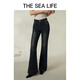 THE SEA LIFE欧海一生 复古蓝牛仔裤女24春夏新品高腰喇叭裤X15816 复古蓝 S
