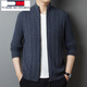 Tommy Shekelly Tommy Tommy 100% Wool Knit Cardigan Men's Spring and Autumn New Stand Collar Collar Jacquard Jacquard Chaqueta Mediana Gray 165/84a