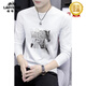 Classic Car (LAOYECHE) high-end brand men's T-shirt white shirt long-sleeved casual printed handsome top clothes base shirt trendy clothes black S9193 M