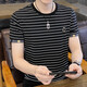 Juecho Pure Cotton New Striped Short Sleeve T-Shirt Herren Sommer Trendy Slim Sweatshirt Korean Round Neck T-Shirt Top Black XL (125jin [Jin entspricht 0,5 kg] -140jin [Jin gleich 0,5 kg]))