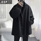 JEEP new autumn and winter new cotton and thick woolen coat short popular street black coat men's loose and handsome clothes black cotton and thick XL