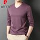 Pierre Cardin Camiseta de algodón puro Spring de cuello en V para hombres y otoño Nuevo color de color Light Algodón de algodón casual de algodón informal de pollo Base de cuello de la base de la base del lago 9922 Lago verde M 170