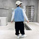 Disney (Disney) Boys Spring Vest 2024 Новый стиль среднего и крупного детей Весна и осенний жилет с красивым джинсовым жилетом мальчика 263 Green Button Printed Denim Vest 130