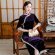 Should the cheongsam old Shanghai Chinese style spring and autumn new style retro temperament long three-quarter sleeves improved solid color gold velvet cheongsam purple 2XL