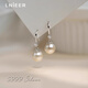 Lnieer999 pure silver earrings women's pearl earrings niche French style light luxury retro perfect round high-end earrings temperament ear hooks 999 pure silver pearl earrings a pair