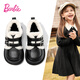Barbie children's shoes, girls' leather shoes, two cotton shoes, winter plus suede leather shoes, children's furry shoes, DA6102, black size 33