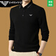 Falai Armani high-end long-sleeved T-shirt men's pure cotton lapel autumn casual business plus velvet warm polo shirt 55155 black L 175/92A suitable for 140-160Jin Jin equals 0.5 kg