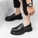 Belle Loafers El suela grueso de los hombres aumentó el estilo británico de los zapatos de cuero de cuero de los pies redondos de los pies de los zapatos formales de la cabeza grande tendencia 695 brillante negro 43