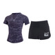 Vansydical running sports suit for women summer fitness morning jogging suit quick dry short-sleeved T-shirt badminton uniform training marathon suit dark gray camouflage + black shorts TC65948 XXXL [Suggestions: 145-160]
