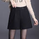 Cai Muxia elastic waist woolen shorts for women in autumn and winter new style high waist slimming versatile a-line wide leg outer wear leggings boot pants black XL120-140Jin Jin equals 0.5 kg