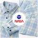 NASA Good Long Sleeve Shirt Herren Frühlings- und Herbst Koreanischer Stil Trendy Plaid Shirt Jugend lässig Lose Jacke Blau XL