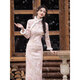 Du Yanzhi 2025 winter new style gilt silver beaded satin long cheongsam plus velvet thickened fur collar cheongsam young high-end cheongsam pink plus velvet L (165) 100-110Jin Jin equals 0.5 kg (1 meter 6 standard)