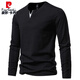 Pierre Cardin Henry heavyweight men's long-sleeved T-shirt with spring and autumn slim casual v-neck solid color bottoming shirt clothes top black 2XL
