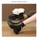 Woodpecker leather Martin boots for women 2025 new autumn and winter versatile flat-sole non-slip short boots thick-soled fluff plus velvet thickened cotton shoes black plus velvet 39