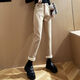
Geyun Jeans Women's 2025 Spring and Autumn New Style Outer Wear Straight Wide Legs Khaki Cotton Pants Plus Fleece Thickened Smoke Pants Women Black One-Piece Buckle [Fleece Thickened] 13588 27 (96 to 105Jin [Jin equals 0.5 kg])