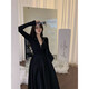Trumpchi Vuitton large size 300Jin Jin is equal to 0.5kg Hong Kong style slim design stitching long-sleeved dress for fat mm women autumn and winter waist slimming long skirt black 2XL size recommended 150-190Jin Jin is equal to 0.5kg