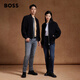 BOSS suede sheepskin HUGO BOSS men's autumn 2024 new retro style bomber leather jacket leather jacket 001-black 46