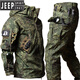 JEEP SPIRIT Jeep Autumn and Winter Men's Thickened Coldproof Waterproof Tactical Jacket Work Camouflage Jacket Plus Velvet Warm Jacket Shark Charge Suit-Black L (131-145Jin Jin equals 0.5kg)