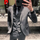Pierre Cardin's new spring and autumn casual men's suit three-piece Korean version slim-fitting high-end groom's dress suit host knitted X1818 dark gray (suit, trousers) tie