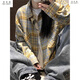 Wu Quanwan yellow blue plaid shirt for women 2024 new American retro striped long-sleeved shirt for men large size versatile jacket trend CJ9734 red plus velvet 2xl145 to 160Jin [Jin equals 0.5 kg] can be worn