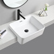 Inviil SEMI-EMBEDDED WASH BASIN Céramique de salle de bain COMPTENDRE SALLE SALLE SALLE SMAL SMAL SMALON LAVE BOURIEUR BOURIEUR BASIN SEMI-HUNG UN STYLE BASIN SEMI-HUNG 4837 (avec des trous de trop-plein) + Black Pull-Pull Rotating Faucet (Note blanche)