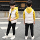 Maidou Xiong boys' winter clothing plus velvet thickened sweatshirt suit autumn and winter new boys three-piece set medium and large children's clothing winter fashionable khaki color 140 size code suitable for height 130CM