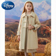 Disney Girls' Woolen Coat Autumn and Winter New Style Western Style Large Children's Woolen Coat Thickened Cotton Mid-Length Winter Clothes Beige Single Layer Lining 120