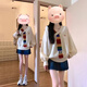 Hao'e Korean style loose sweater for women autumn and winter new fashion versatile V-neck pullover sweater college style jacket rainbow sweater white