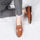 SATCHI new men's shoes are soft and breathable, men's business casual shoes, toe-layer cowhide, fashionable set-foot waxed leather shoes, fashionable brown 40, one size larger than the national code