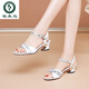 Pecker Mother's Chaussures Nouvelles sandales en cuir souple Printemps et été pour femmes Talons moyens de poisson creux Chaussures talons épais talons