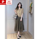 
Pierre cardin Silk Mulberry Silk Temperament Summer Two-piece Professional High-end 2025 New Women's Summer Dress 9221 Top + Skirt XL