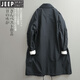 JEEP中长款风衣男秋冬日系设计款双层领薄款斜纹棉防水涂层单排扣衫潮 黑色 M