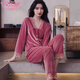 
Modal gold velvet pajamas for women in spring and autumn sexy lace lace long sleeve trousers thin velvet winter home clothing two-piece set -9923 rose red L (100-115Jin [Jin equals 0.5 kg])
