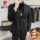 Pierre Cardin autumn and winter woolen casual suit men's suit thickened warm slim versatile British woolen suit two-piece dark gray woolen suit L 115-135Jin Jin equals 0.5 kg