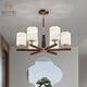 Copper Heart Woody New Chinese Chandelier LED Simple Living Room Light Atmospheric Black Walnut Solid Wood Restaurant Bedroom Light Hotel Villa Chandelier J9716-10+5 Head [with three-color light bulb]
