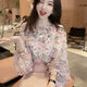 Ran Yilan's same moon sleeve European station design and temperament versatile floral round neck chiffon shirt for women's spring new style fashionable and unique style 9905 XXS Recommended 50 Jin [Jin equals 0.5 kg] or less