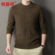 
Hengyuanxiang 100% cardigan men's autumn and winter thick jacquard sweater versatile pullover sweater Green coffee 190