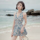 佑游游泳衣女泡温泉保守遮肚显瘦女士性感连体泳装三件套12122蓝色L