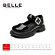 Belle children's shoes, girls' loafers, Mary Jane spring new fashion shoes, British style princess shoes, children's leather shoes, black 35, foot length 21.2-21.6cm