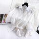 Zhidou Dou's cardigan for women in summer with long skirt, large size, fat mm, chiffon short jacket, shirt, shawl 300 Jin [Jin equals 0.5 kg] i White 756 straps are good 5XL code 200-230 Jin [Jin equals 0.5 kg]