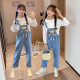 Jianzifeifei (Jianzifeifei) girls' pants loose denim overalls spring and autumn for middle-aged and older children autumn clothing new style casual trousers trendy blue - bear overalls size 160 recommended height around 145-155 cm