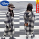 Disney (Disney) Girls Woolen Coat 2024 New Spring and Autumn Korean Style Mid-Length Western Style Plaid Coat Woolen Coat Trendy Hooded Plaid Coat 170 Recommended height 155-165 cm