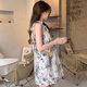 
Miaoyijia new Chinese suspender dress for women's skirt summer women's clothing 2025 summer new style floral pure and lustful small person ink and wash neck dress [one size]